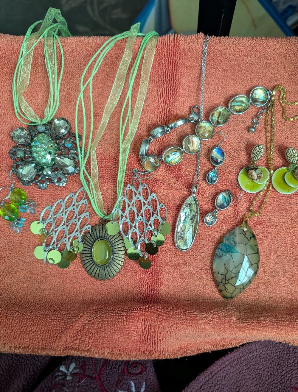 A513 🔥 5 For $35 🔥 Four Necklace & Earring Sets In Shades of Green 💚